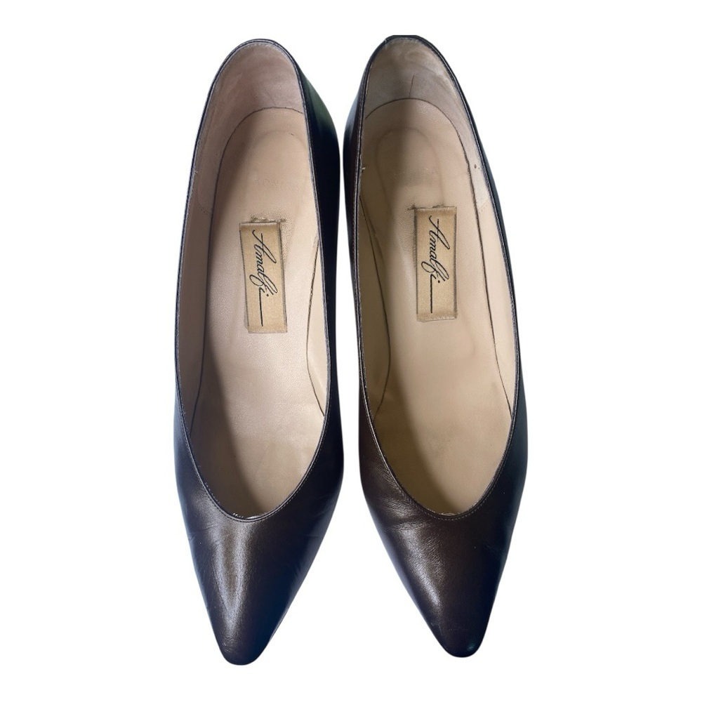 Vintage Amalfi Italy Brown Leather Pumps Classic Pointed Toe Heels - Picture 4 of 9